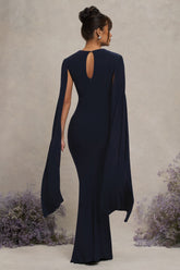 Navy Maternity Maxi Dress With Cape Sleeves